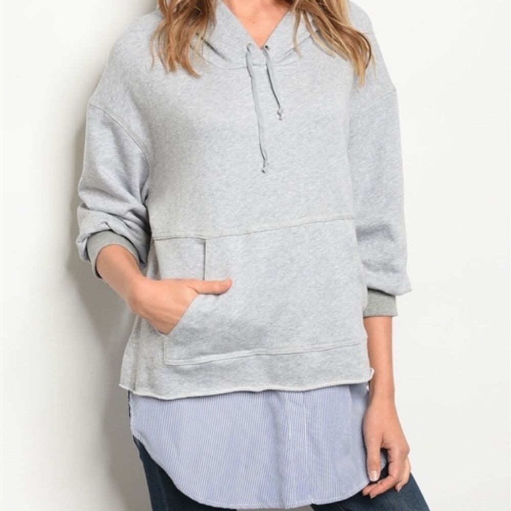 Love gray embroidered 3/4 sleeve hoodie